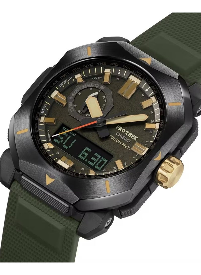 كاسيو Pro Trek Solar Analog-Digital Men’s Watch PRW-6900Y-3PR, 49.6 mm Green Dial, Green Resin Band, 100 m WR - Image 1